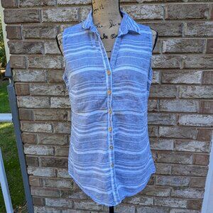 ⭐ Ellen Tracy Blue & White Striped Linen Sleeveless top size Medium